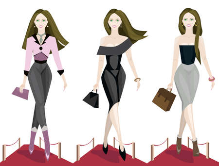 illustration of three fashion models on the catwalk.のイラスト素材