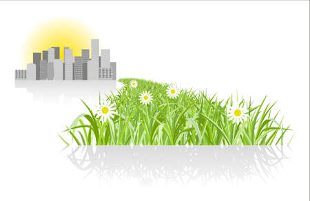 Road to city from grass. のイラスト素材