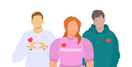 Group of volunteers. People help those in need. Vector illustration Not AI generatedのイラスト素材
