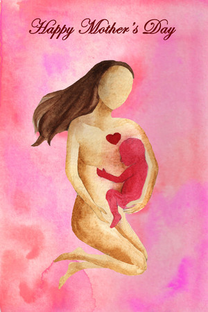 Watercolor illustration with mother and babyの写真素材