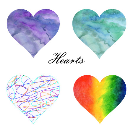 Watercolor hand-painted illustration. A set of hearts filled watercolor backgroundsの写真素材