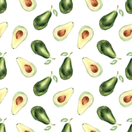 Watercolor tropical seamless pattern with avocado isolated on a white backgroundの写真素材