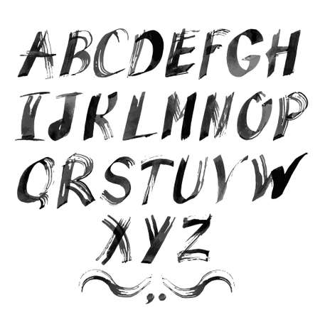 Letters of the alphabet written with ink.Vector font.のイラスト素材