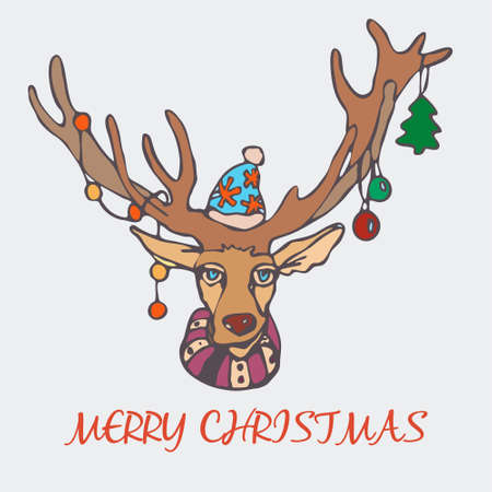 Festive vector with a deer.のイラスト素材