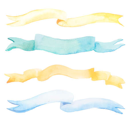 Watercolor handmade painting.Wedding ribbons. For invitations and cards.の写真素材