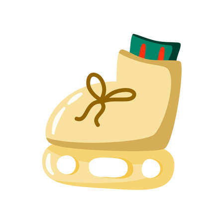 Cute cartoon skate with a sock. Sports equipment for skating. Flat vector winter illustration.のイラスト素材