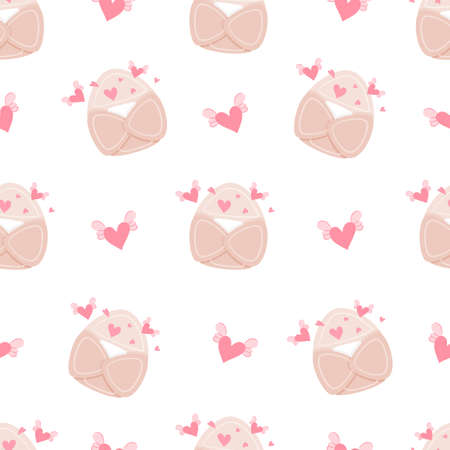 Seamless pattern with cute cartoon envelopes and hearts. Valentine's day romantic elements for decorations. Flat vector illustration for fabric, textile, wrapping paper.のイラスト素材