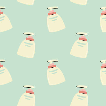 Cosmetic cream bottle seamless pattern. Hand drawn packaging of body lotion. Concept of skin care. Flat vector illustration in cartoon style.のイラスト素材