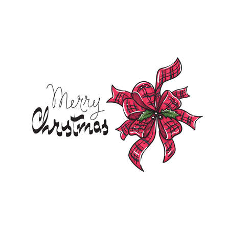 Christmas and New Year Typographical on isolated White background Merry Christmas card. Stock Vector Illustration with lettering and bow.のイラスト素材