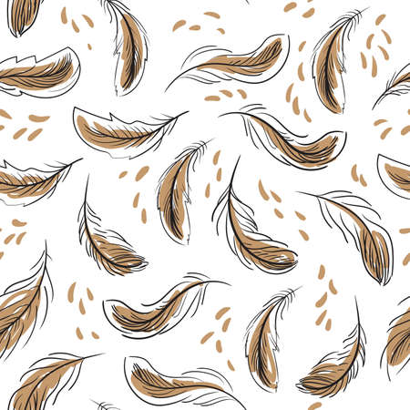 Seamless pattern with feathers. Stock vector illustration isolated on white background.のイラスト素材