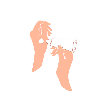 Woman smears hands with cream.Stock vector illustration isolated on white background.のイラスト素材