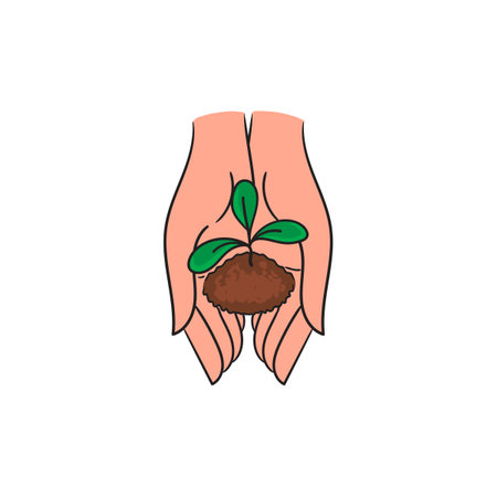Silhouette of a small sprout in the hands. Plant in the ground. The sprout.Stock isolated vector illustration on white background.のイラスト素材
