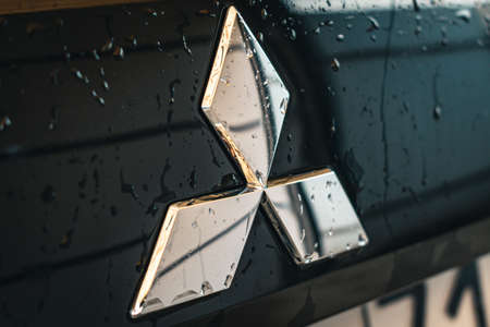 Mitsubishi black car logo. Editorial photo. Close-upのeditorial素材