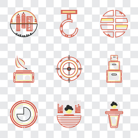 Set Of 9 simple transparency icons such as Presentation, Men, Circular graphic, Packing, Dart board, Writer, Maps and Flags, Hook, School material, can be used for mobile, pixel perfect vector iconのイラスト素材