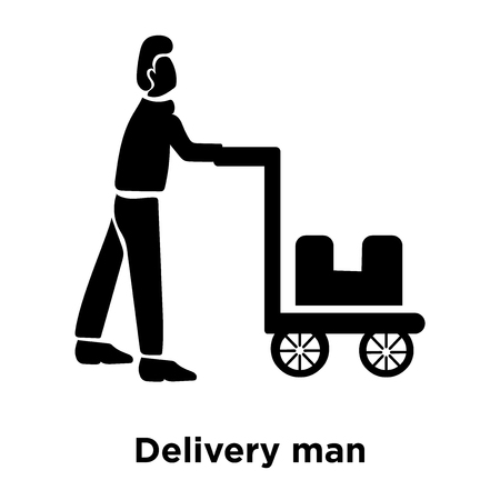 Delivery man icon vector isolated on white background, logo concept of Delivery man sign on transparent background, filled black symbolのイラスト素材