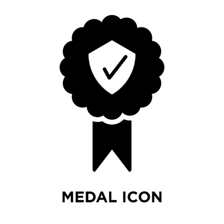 Medal icon vector isolated on white background, logo concept of Medal sign on transparent background, filled black symbolのイラスト素材
