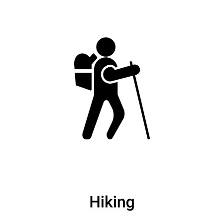 Hiking icon vector isolated on white background, concept of Hiking sign on transparent background, filled black symbolのイラスト素材