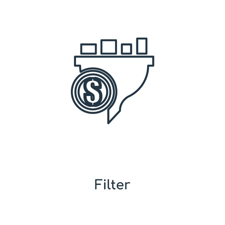 Filter concept line icon. Linear Filter concept outline symbol design. This simple element illustration can be used for web and mobile UI/UX.のイラスト素材