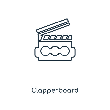 Clapperboard concept line icon. Linear Clapperboard concept outline symbol design. This simple element illustration can be used for web and mobile UI/UX.のイラスト素材