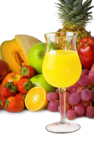 glass of juice and fruitの写真素材