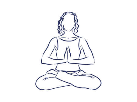 Lotus yoga pose, outline illustrationのイラスト素材