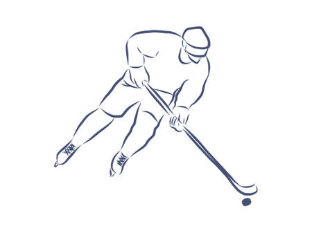 Hockey player sketch, contour vector illustration.のイラスト素材
