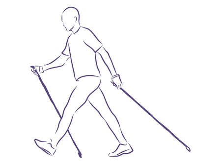 Nordic walking, outline illustrationのイラスト素材