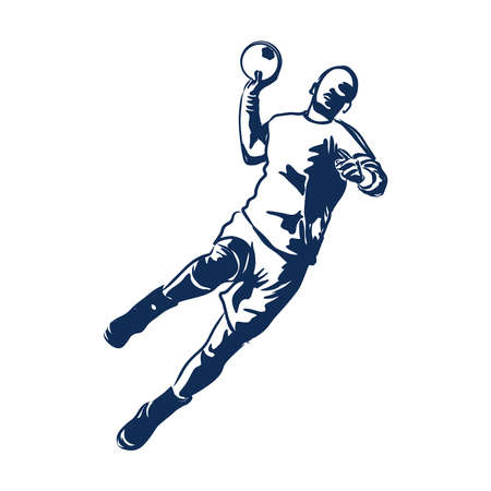 illustration of man playing handball . black and white drawing, white backgroundのイラスト素材