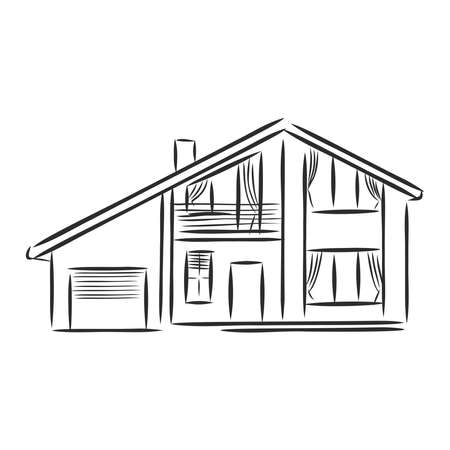 Sketch of house architecture .Drawing free hand .Idea for buy the house.Draw money icon cartoon style.のイラスト素材