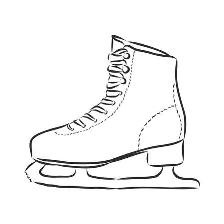Vector thin line icon of skates. Winter recreation equipment rent logo. Outline symbol of figure skating. Cold season activities sign.のイラスト素材