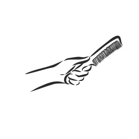Hand collection. Hands holding hairdresser tools. Concept hair salon, beauty salon, haircut , styling and hair care. Isolated circuit. Vectorのイラスト素材