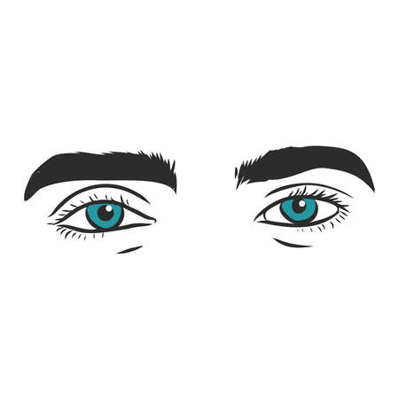 Part of male face, astonished eyes. Black and white vector sketch. Simple drawing.のイラスト素材