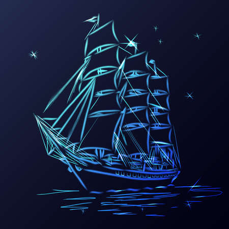 beautiful sailboat. vector illustration sketch. ship on the waterのイラスト素材