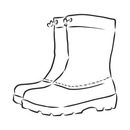 men's winter boots, winter shoes. vector sketch illustrationのイラスト素材