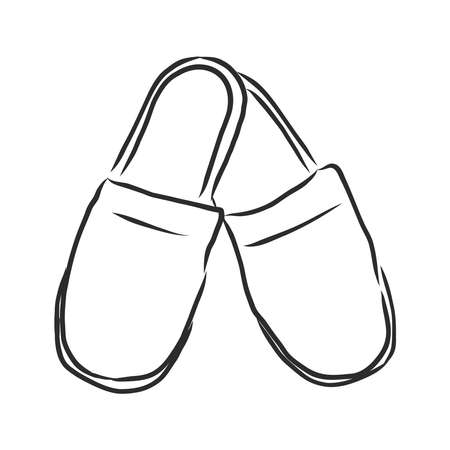 homemade slippers, home shoes, vector sketch illustrationのイラスト素材