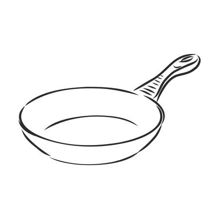 frying pan with handle, kitchen utensils, vector sketch illustrationのイラスト素材