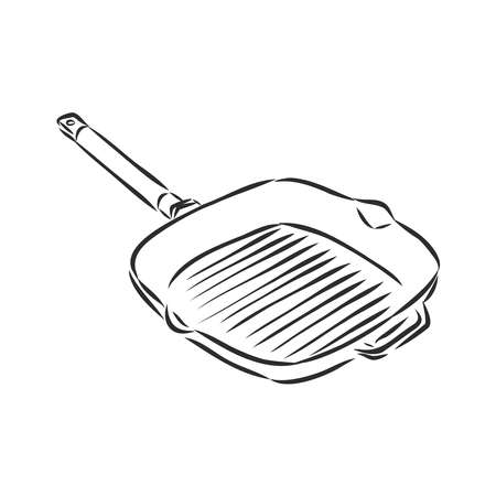 square grill pan, kitchen utensils, vector sketch illustrationのイラスト素材