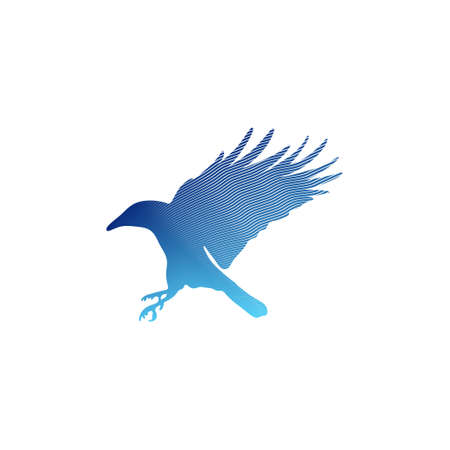 The black silhouette of a crow. Circuit birds. Flying rook. Raven. Magpie. Tattoo.