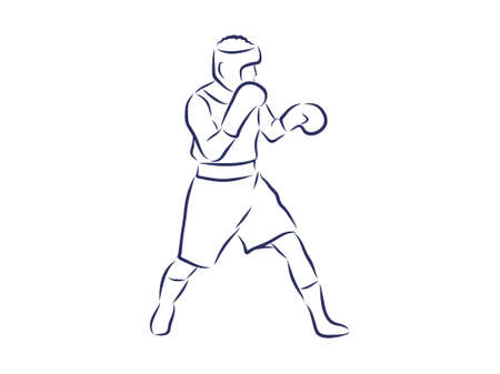 Boxing champ standing and ready to fight simple drawing. Box is a fighting sport illustration. Man...