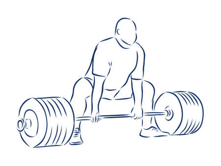 Sequence of a weightlifter doing a deadlift exercise. Hand drawn illustration.のイラスト素材