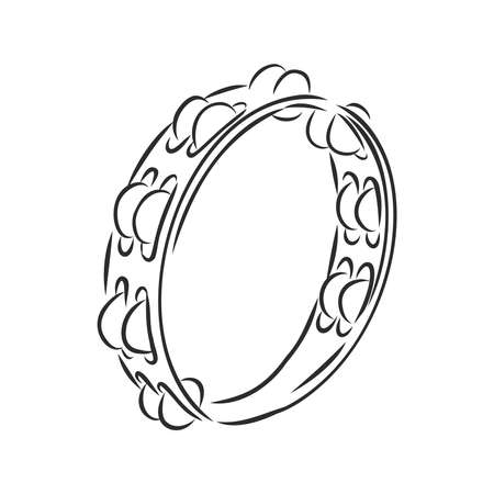 Hand Drawn Tambourine Sketch Symbol. Vector Timbrel Element In Trendy Style.のイラスト素材