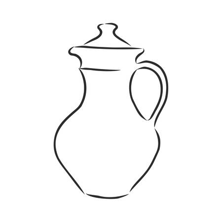Hand drawn sketch style medieval jug. Ancient jug vector illustration. Isolated on white background.のイラスト素材