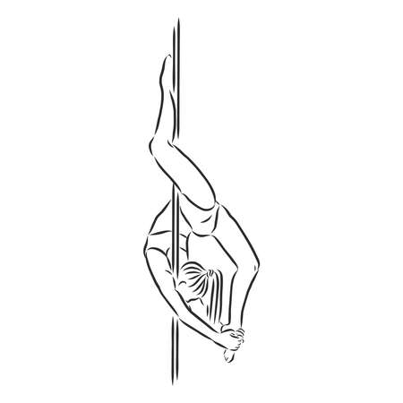 Pole dancer on the pole. Beautiful young woman on the pole.のイラスト素材