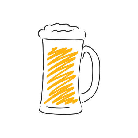 Glass of beer isolated on white background, hand-drawing oktoberfest beer, beer with foam. Vectorのイラスト素材