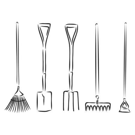 garden tools. garden tools set vector sketchのイラスト素材