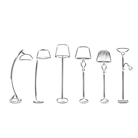 Sets of silhouette floor lamps light for home appliance indoor furniture icon collection set, create by vectorのイラスト素材