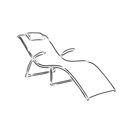 Hand drawn vector illustration in black ink on white background. A beach bed in doodle style. Isolated outline.のイラスト素材