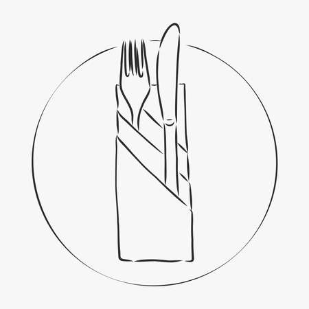 Rough Cutlery Illustration - Brown handmade illustration of cutlery isolated on white backgroundのイラスト素材