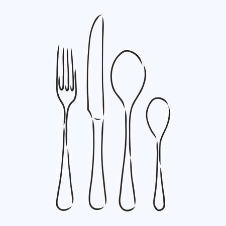 Rough Cutlery Illustration - Brown handmade illustration of cutlery isolated on white backgroundのイラスト素材
