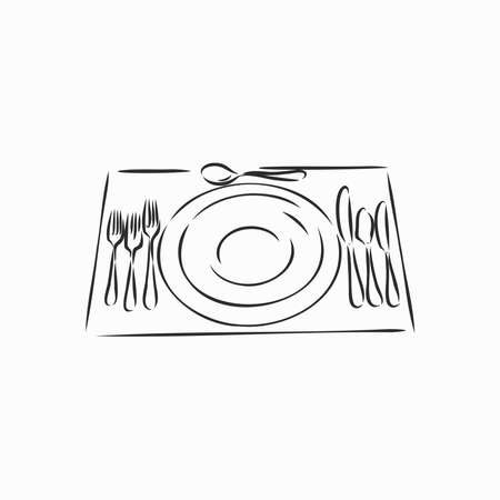 Vector hand drawn illustration with Table setting set. Sketch. Vintage illustration.のイラスト素材